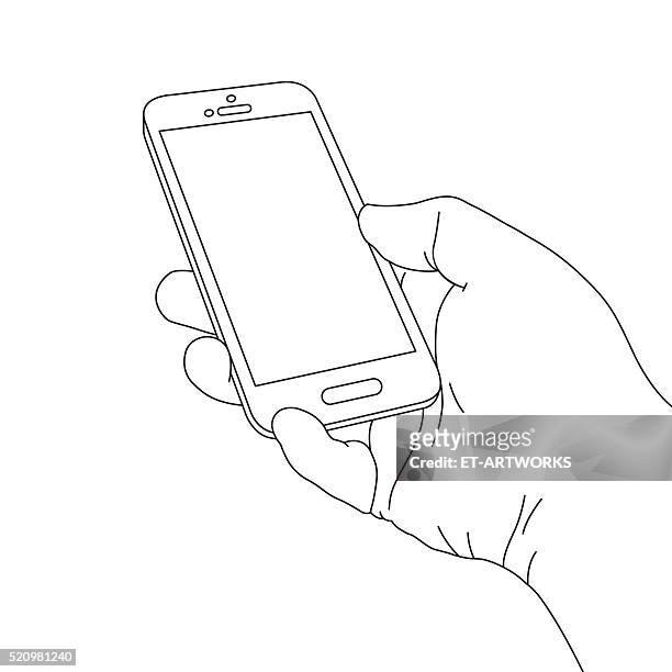 hand holding smart phone - human hand stock illustrations