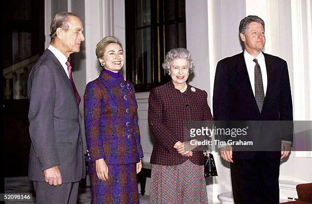 The Queen And Prince Philip With President Bill Clinton And His Wife Hillary At Buckingham Palace