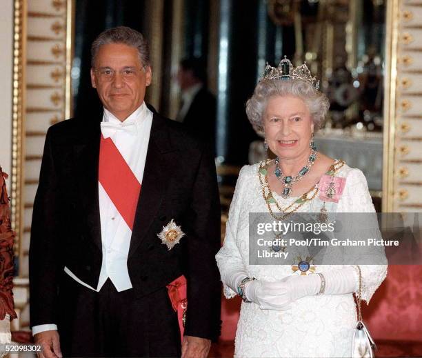 The Queen At A State Banquet At Buckingham Palace, London, With The President Of The Federative Republic Of Brazil Cardoso.