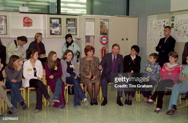 Prince Charles Visiting A School In Ljubljana, Slovenia, Where He Joins A Group Of Students Discussing Drugs.