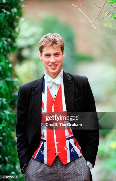 Prince William At Eton College Wearing A Union Jack Flag Waistcoat Which Is His Privilege As A Member Of The Elite Prefect Society Called 'pop'....