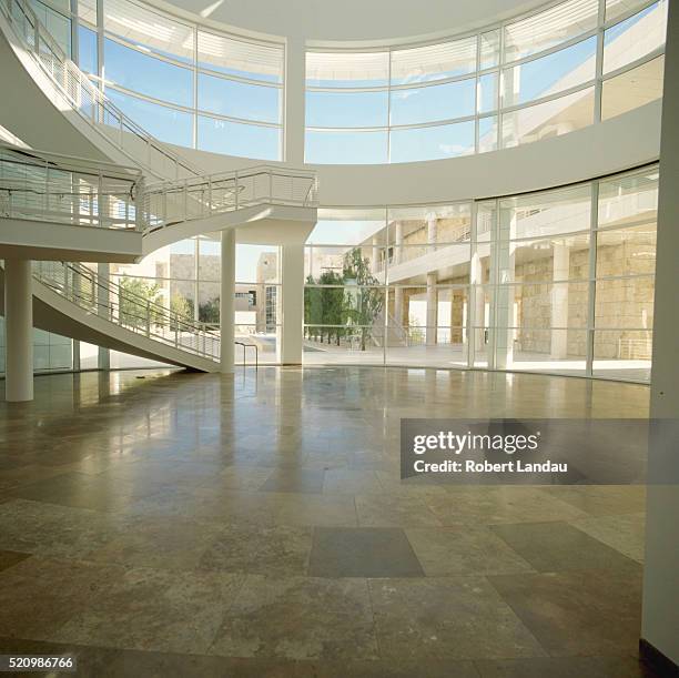 entrance hall and rotunda at getty center museum - getty centre fotografías e imágenes de stock