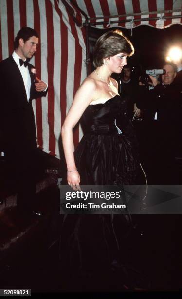 Lady Diana Spencer And Prince Charles At Goldsmiths Hall In London In March 1981 On Their First Evening Outing In Public. Black Taffeta Evening Dress...
