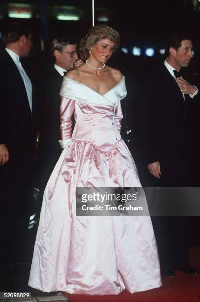 The Princess Of Wales At A Gala Performance By The Royal Ballet At The Berlin Opera House, Germany Accompanied By The Prince Of Wales. Wearing A Pale...