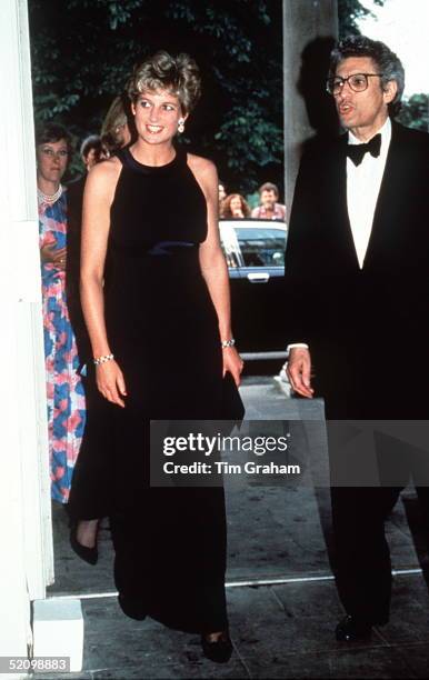 The Princess Of Wales At The Serpentine Gallery In Kensington, London In A Midnight Blue Silk Crepe Evening Dress Designed By Fashion Designer Victor...