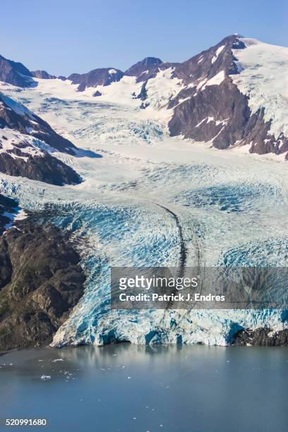 aerial of portage glacier - portage glacier stockfoto's en -beelden