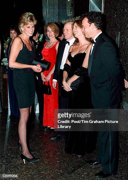 Princess Diana Meeting Actor Tom Hanks With His Wife Rita Wilson And Director Ron Howard At The Film Preview Of 'apollo 13' In London.