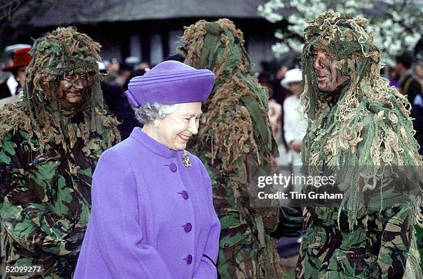 The Queen Visiting The Commando Training Centre Royal Marines At Lympstone, Devon.