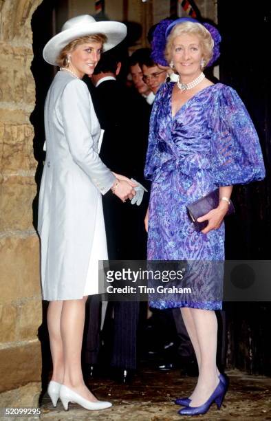 Princess Diana With Her Mother, Mrs France Shand-kydd, Attending The Wedding Of Viscount And Viscountess Althorp At The Church Of St Mary The Virgin...