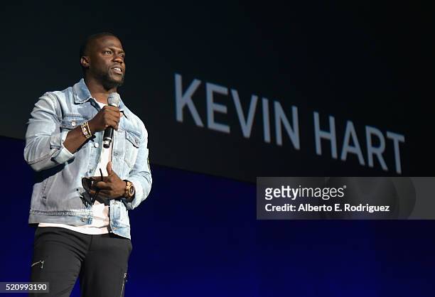 Actor Kevin Hart speaks onstage during CinemaCon 2016 as Universal Pictures Invites You to an Exclusive Product Presentation Highlighting its Summer...