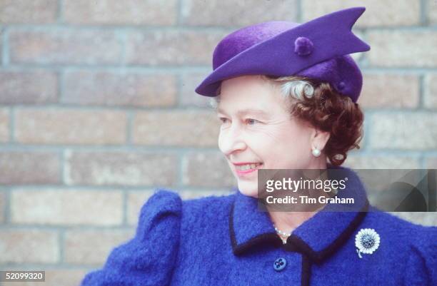 The Queen In Swansea, Wales. She Is Wearing A Hat By Milliner Frederick Fox.