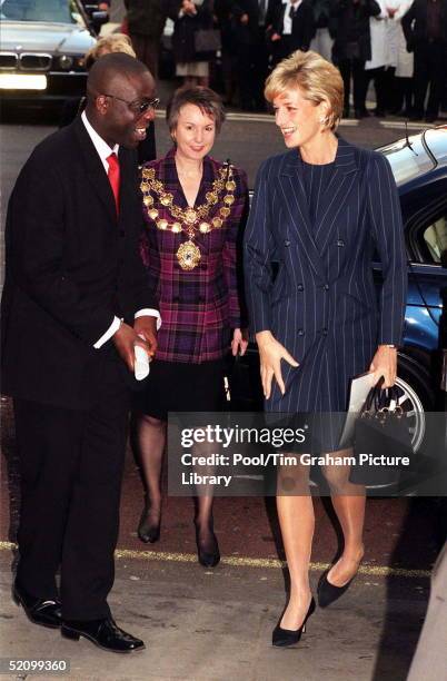 Diana, Princess Of Wales, Is Greeted By Victor Adebowale, Chief Executive Of The Centrepoint Housing Charity As She Arrives At Bafta. Centrepoint Is...