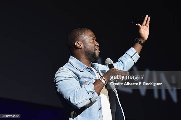 Actor Kevin Hart speaks onstage during CinemaCon 2016 as Universal Pictures Invites You to an Exclusive Product Presentation Highlighting its Summer...