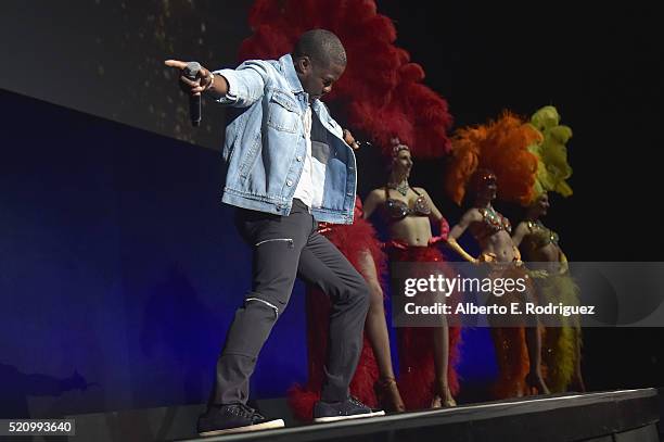 Actor Kevin Hart speaks onstage during CinemaCon 2016 as Universal Pictures Invites You to an Exclusive Product Presentation Highlighting its Summer...