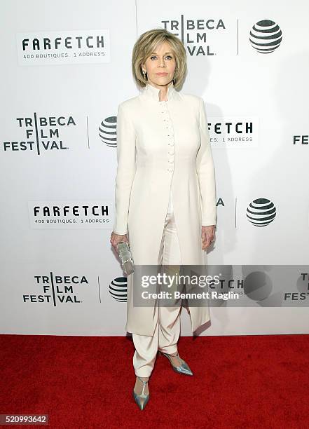 Actress Jane Fonda attends "The First Monday In May" world premiere during 2016 Tribeca Film Festival opening night at John Zuccotti Theater at BMCC...