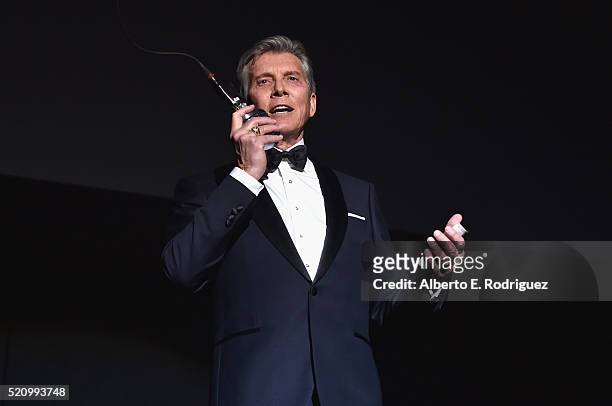 Ring announcer Michael Buffer speaks onstage during CinemaCon 2016 as Universal Pictures Invites You to an Exclusive Product Presentation...