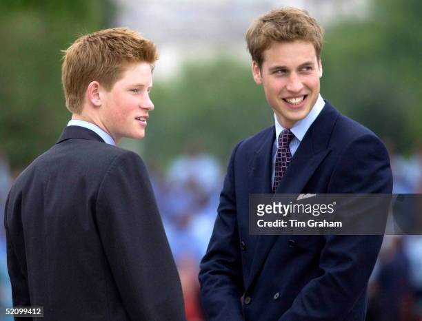 Prince William And Prince Harry Smiling And Chatting Together After Watching The Parade To Mark The Queen's Golden Jubilee From The Queen Victoria...