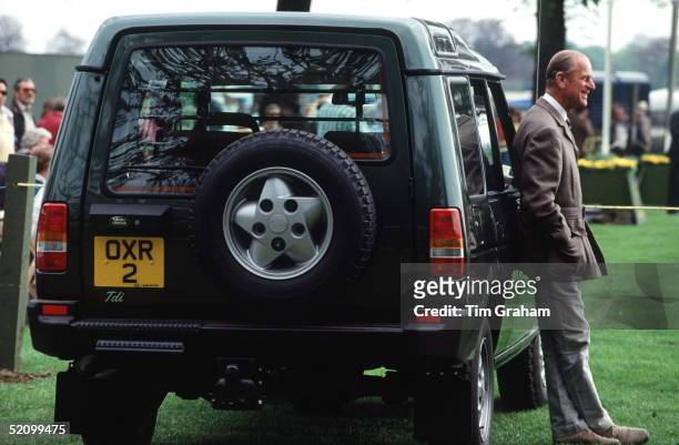 Prince Philip At The Windsor Horse Show Alongside His Landrover Discovery 4 Wheel Drive Vehicle