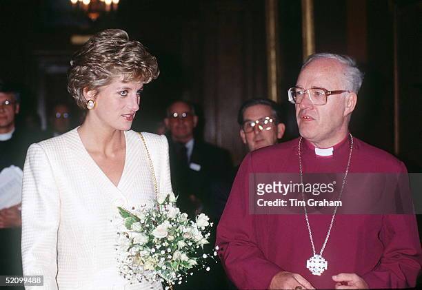 Princess Diana Talking With Doctor George Carey, Archbishop Of Canterbury, After Presenting Awards To Leprosy Mission Volunteers At Lambeth Palace,...