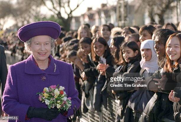 The Queen At Kingsbury High School In Brent, North London, To Launch The Official Royal Web Site.