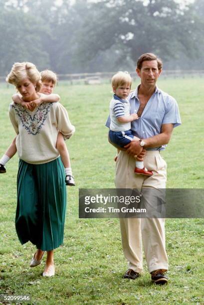 Prince Charles And Princess Diana With Prince William And Prince Harry At Home In The Gardens Of Highgrove House