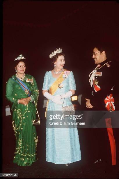 The Queen With King Birendra Of Nepal And Queen Aiswarya At A State Banquet, Nepal