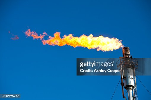 Flaring off gas at the Flotta oil terminal on the Island of Flotta in the Orkney's Scotland, UK.
