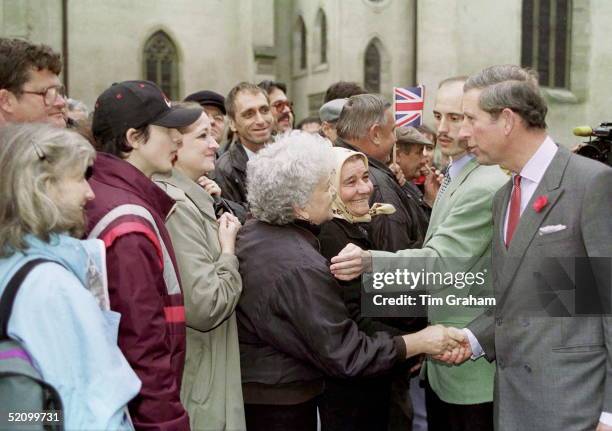 Prince Charles Shaking Hands With Members Of The Crowd That Have Gathered To Greet Him During His Walkabout In The Medieval Town Of Sibiu,...