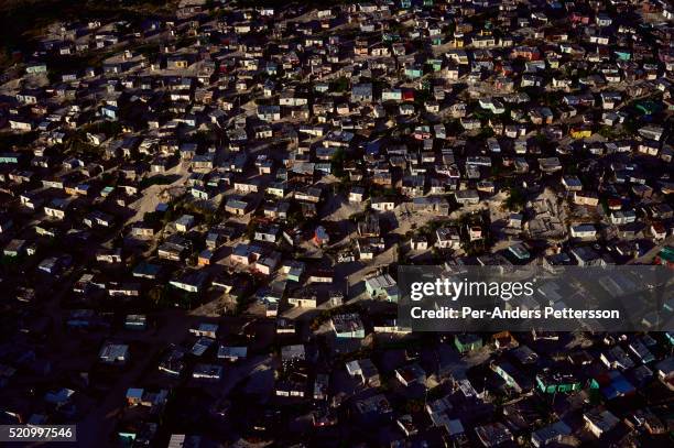 Aerial view of slum in Khayelitsha Township outside Cape Town, South Africa.