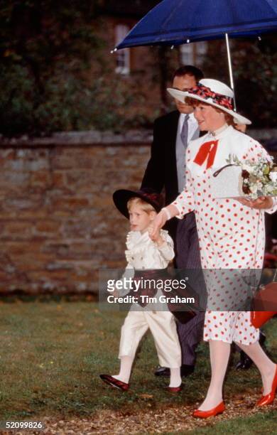 Lady Sarah Mccorquodale Holding Prince Harry's Hand As They Walk To Church For The Wedding Of Viscount Althorp To Victoria Lockwood. Prince Harry As...