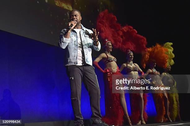Actor Kevin Hart speaks onstage during CinemaCon 2016 as Universal Pictures Invites You to an Exclusive Product Presentation Highlighting its Summer...