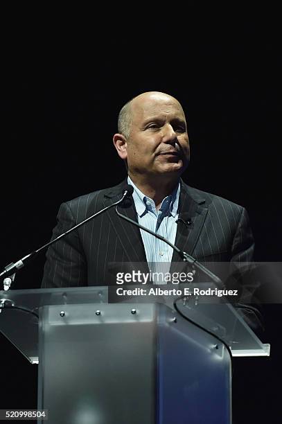 Producer Chris Meledandri speaks onstage during CinemaCon 2016 as Universal Pictures Invites You to an Exclusive Product Presentation Highlighting...