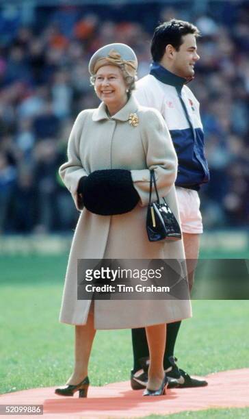 Queen Elizabeth Ll Walking Past Rugby Player Will Carling At Twickenham, Middlesex.