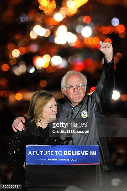 Democratic presidential candidate U.S. Senator Bernie Sanders and wife Jane Sanders greet supporters at a campaign event at Washington Square Park on...