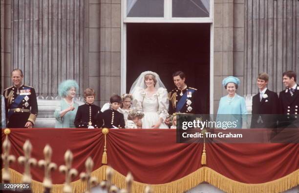 The Wedding Of Prince Charles To Diana Spencer. The Wedding Party On The Balcony Of Buckingham Palace After The Ceremony. Prince Philip, The Queen...