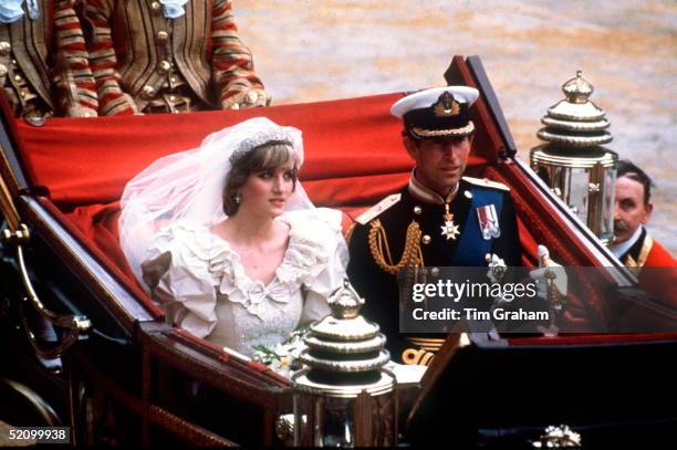 Prince Charles And Princess Diana In An Open Carriage Being Driven Back To Buckingham Palace After Their Wedding At St Paul's Cathedral.