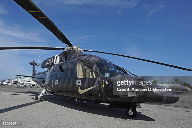 General photo of the helicopter Kobe Bryant of the Los Angeles Lakers took to his last game against the Utah Jazz on April 13, 2016 at Staples Center...