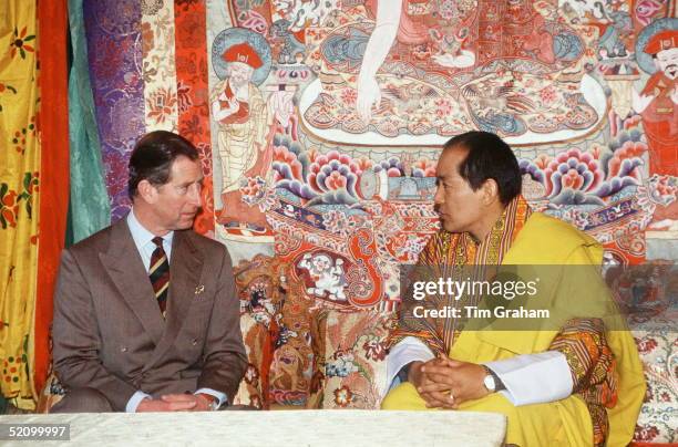 Prince Charles With King Wang Chuck In The Throne Room Of The Palace In Tashichho Dzong, Bhutan.
