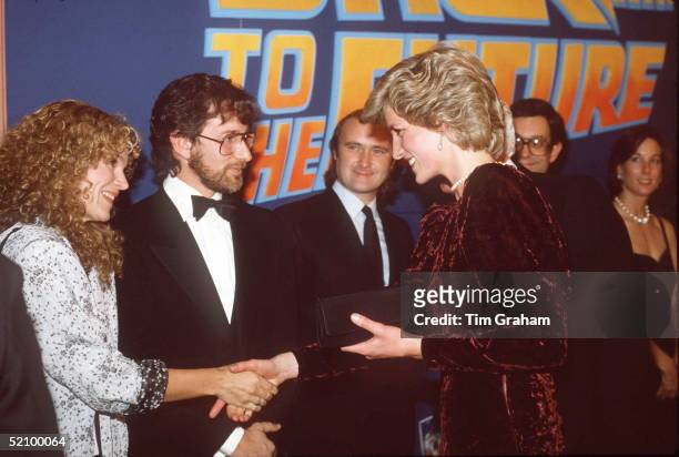 The Princess Of Wales Attends The Premiere Of 'back To The Future' At The Empire Cinema, Leicester Square, London Wearing A Burgundy Velvet Evening...
