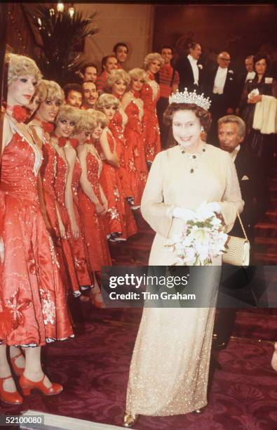 The Queen At The Royal Variety Performance With Moulin Rouge Dancers