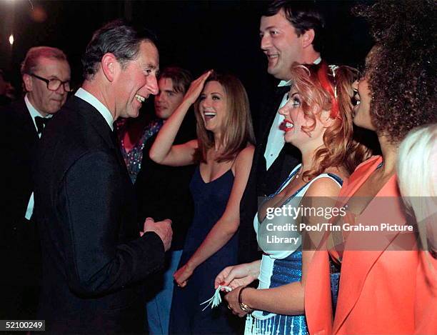 Prince Charles With David Frost Meeting The Performers At The Manchester Opera House Who Took Part In A Royal Gala Performance To Celebrate The 21st...