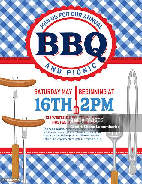 checkered plaid tablecloth bbq invitation template - tongs stock illustrations