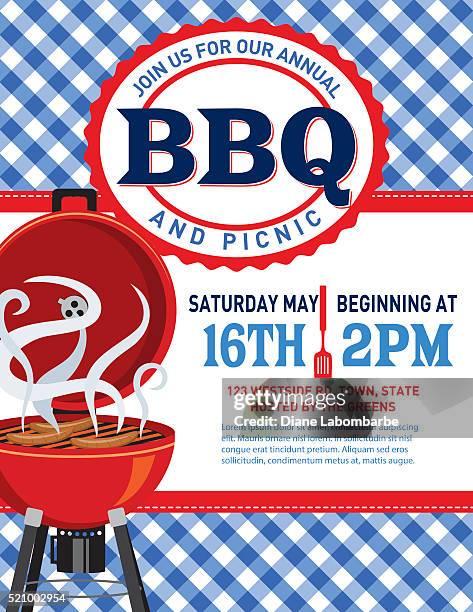 checkered plaid tablecloth bbq invitation template - potluck stock illustrations