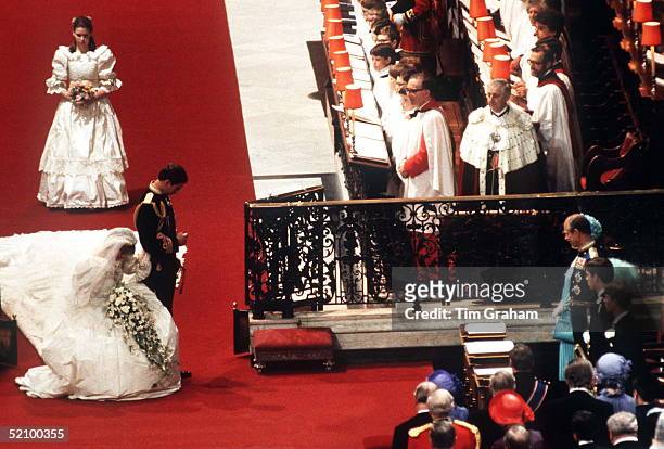 Princess Diana's First Curtsy To Queen Elizabeth II As The Princess Of Wales During The Wedding Ceremony At St Paul's Cathedral, 29th July 1981....