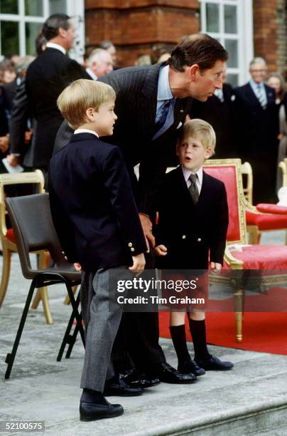 Prince Charles With Prince William And Prince Harry At Beating The Retreat, Kensington Palace.