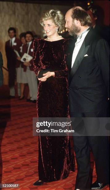 The Princess Of Wales Attends The Premiere Of 'back To The Future' At The Empire Cinema, Leicester Square, London Wearing A Burgundy Velvet Evening...