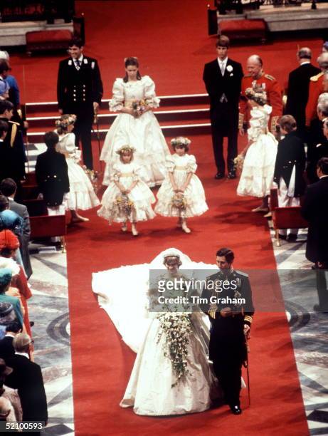 Prince Charles And Princess Diana Wedding With Bridesmaids, Pageboys ( Celementine Hambro, Catherine Cameron, India Hicks, Sarah Jane Gaselee, Edward...