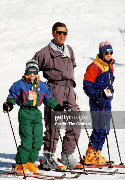 Prince Charles With Princes William And Harry In Klosters, Switzerland.