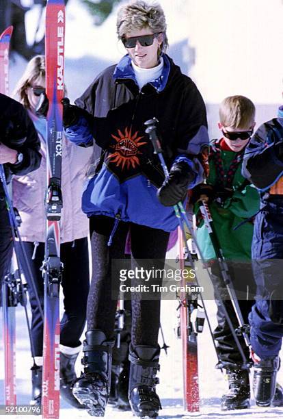 Princess Diana And Prince Harry On A Skiing Holiday In Lech, Austria.