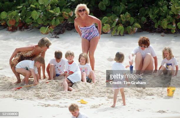 Diana, Princess Of Wales With Her Sons, Prince William And Prince Harry, Her Sister Lady Sarah Mccorquodale, Her Mother, Mrs Frances Shand-kydd, And...